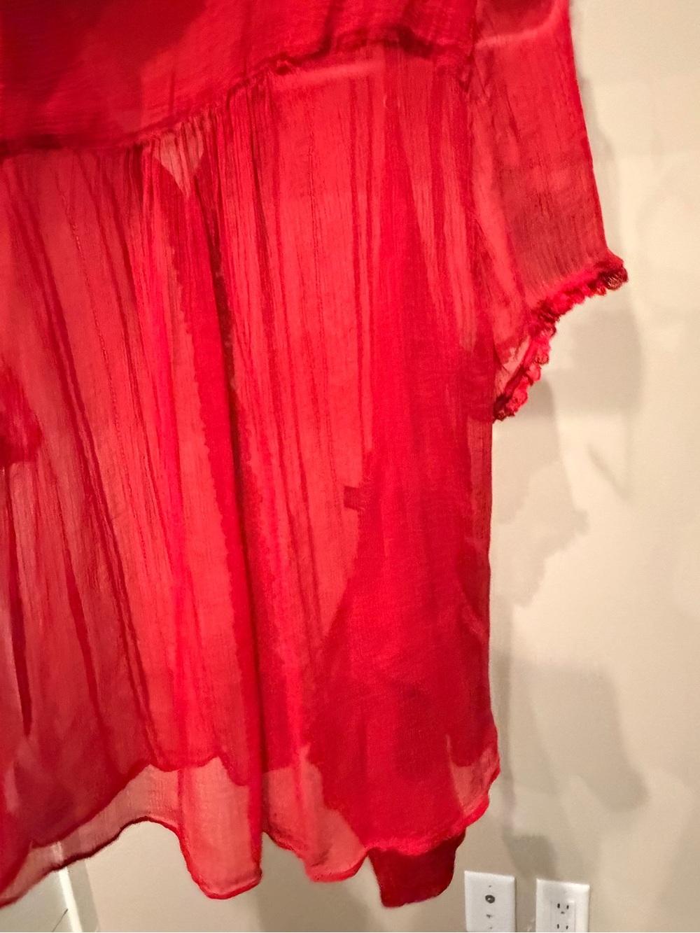 J. Crew Sheer Red Ruffled Button-Front Blouse - Picture 2 of 3